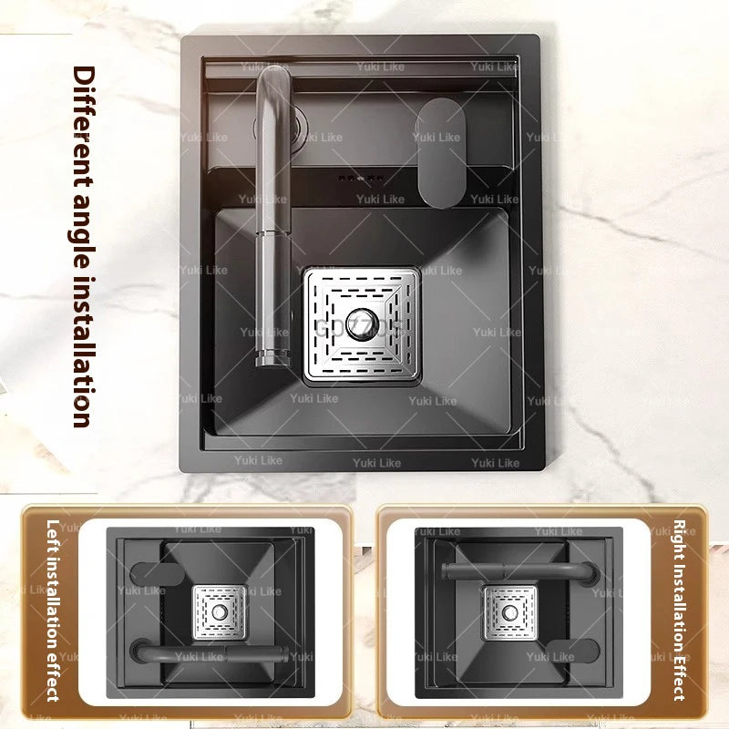 Small Hidden Sink Stainless Steel Kitchen Sink Mini Bar Single Slot Touring Car Wash Basin With Cover Plate Apartment