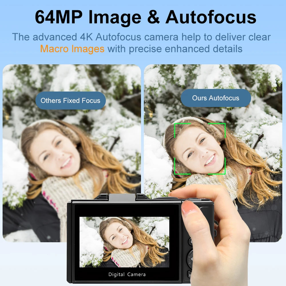 Ourlife AC600 Digital Camera 4K 64MP UHD Cameras 18X Digital Zoom 180° Flip Screen Vintage Vlogging Camera for YouTube Autofocus.