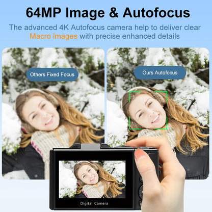 Ourlife AC600 Digital Camera 4K 64MP UHD Cameras 18X Digital Zoom 180° Flip Screen Vintage Vlogging Camera for YouTube Autofocus.