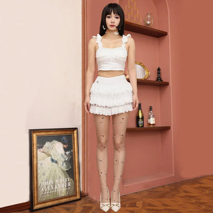 Transparent Stockings with Tattoo Print Dreamy Girl Lace Edge Anti-Catch Thread Thin Summer Style Long Tube Socks for Women.