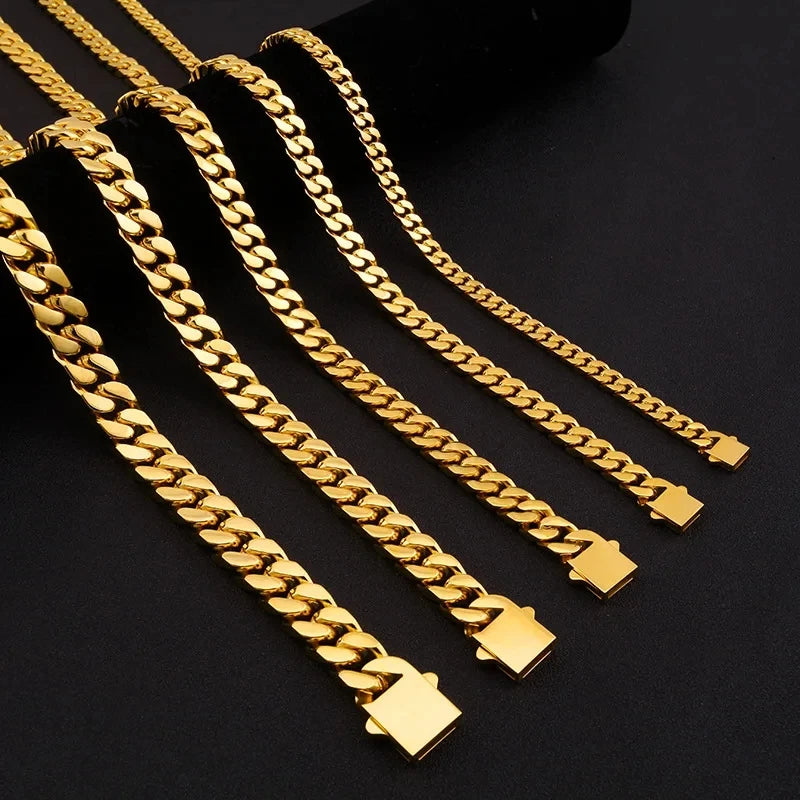 316 Stainless Steel Plated 18k Gold Fashion Crypto Cuban Chain Miami Rap Hip Hop Men's Bracelet Accessory.