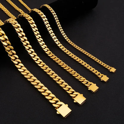316 Stainless Steel Plated 18k Gold Fashion Crypto Cuban Chain Miami Rap Hip Hop Men's Bracelet Accessory.