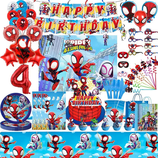 Spidey und seine erstaunlichen Freunde, Geburtstagsparty-Dekoration, Spiderman-Thema, Geschirr, Tassenteller, Spidey-Ballonzubehör für Kinder.