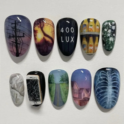 24pcs White Flower Fake Nail Tips Ins Yellow Pink Blush False Nails Wearable Full Cover European Almond Shaped Press on Nails