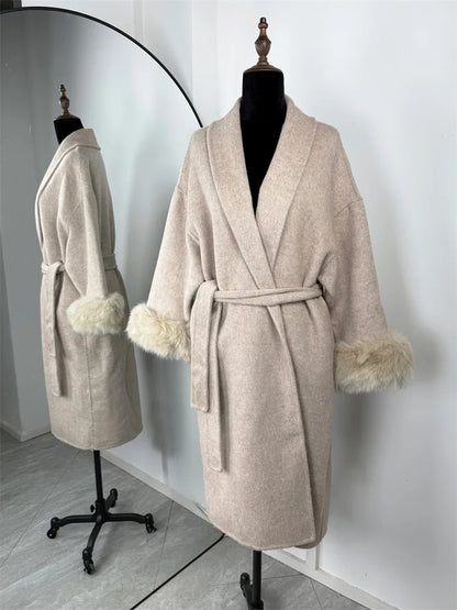 Tossy Fuchspelz-Wollmantel für Damen, kurzer Mantel, Bürodame, eleganter doppelseitiger Wollmantel, 2025, neue Strickjacke, Jacken, lockere Wolle