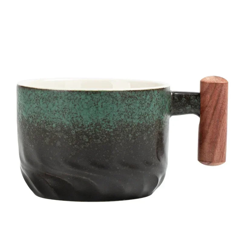 130ML Ceramic Coffee Cup Saucer Set Wooden Handle Japanese Tea Cups Filter Home Water Mug Handmade Frosted Tea Coffee Cup Gift.