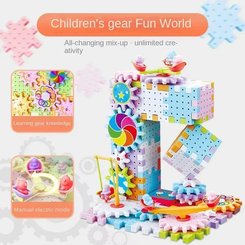 Electric Gears 3D Puzzle Model Building Kits Plastic Brick Blocks Educational Toys for Kids Children Gear Blocks Building Toys.