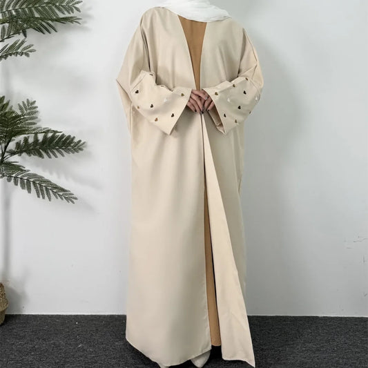 Open Front Abaya Long Sleeve Maxi Length Dress Womens Clothing Muslim Cardigan Abayas Embroidery Out Kaftans Women Jilbabs.