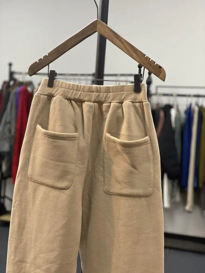 Autumn/Winter 150kg American Retro Cuffed Casual Trousers Men's Korean Slimming Patchwork Fleece-lined Harem Trousers Sweatpants.