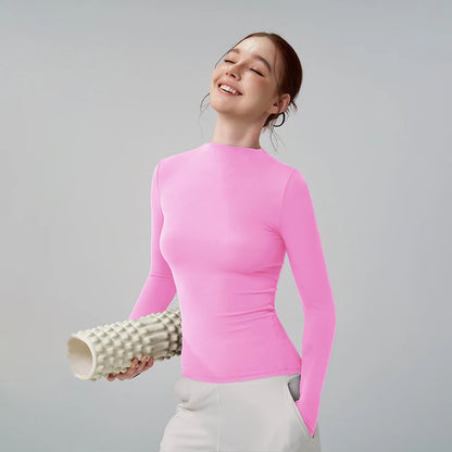 SOISOU 5 Colors Half-High Collar Slim Fit Yoga Top Women's Pilates Pullover Sports Long Sleeve High Elastic Fitness T Shirt