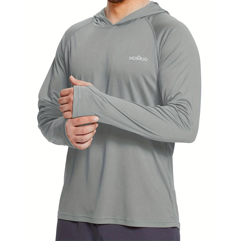Men's UPF 50+ Sun Protection Hoodie T-Shirts Long Sleeve SPF/UV Quick Dry Lightweight Fishing Workout Thumbhole T-Shirt Male.