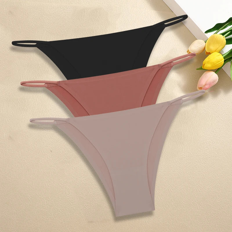 3Pcs/Set Women Seamless Panties Sexy Ultra-thin Briefs Female Ice Silk No Trace Underwear Low Rise Solid Color Soft Lingerie
