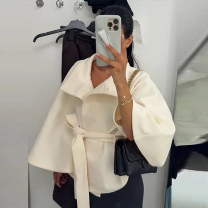 Mode Stehen Kragen Frauen Mantel mit Gürtel Casual Langarm Weibliche Lose Jacken Elegante Herbst Neue Feste Dame Oberbekleidung Straße.