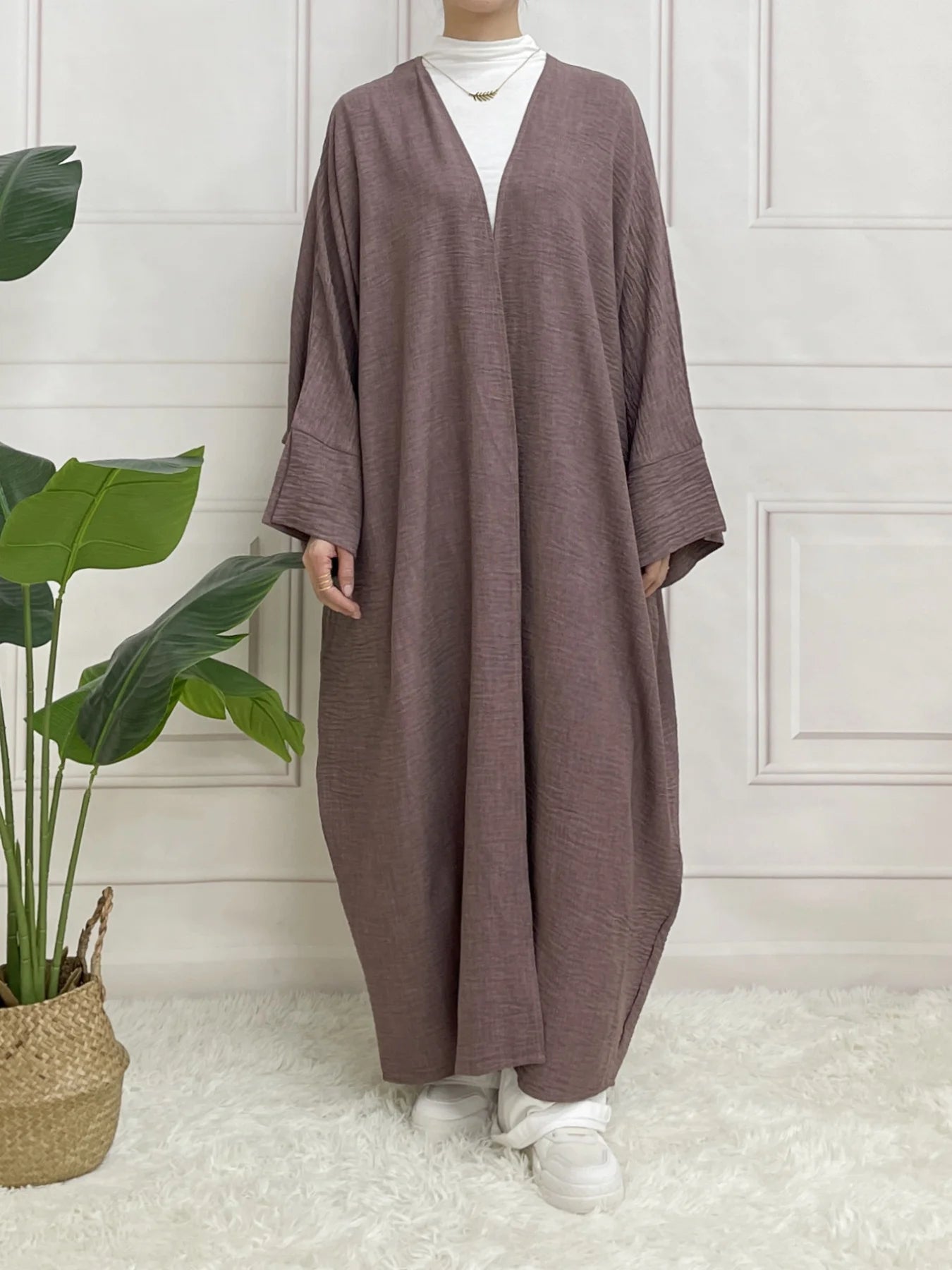 Split Sleeve Open Abaya Kimono Comfort Minimalist Muslim Outfit Islamic Clothing Modest Fashion Without Slip Dress.