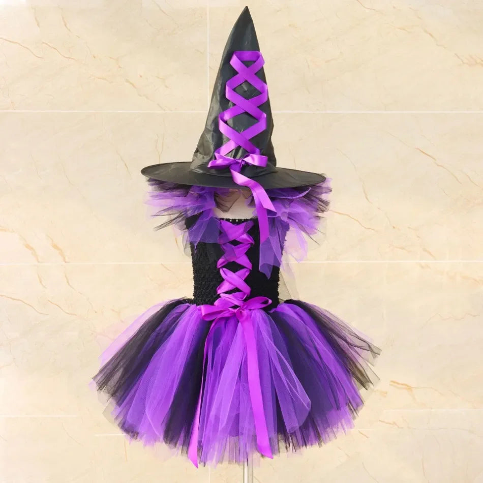 Halloween Malefice Kostüm für Kinder Karneval Party Kleidung Set Hexe böse Königin Cosplay Kostüm für Mädchen Phantasie Tüll Tutu Kleid.