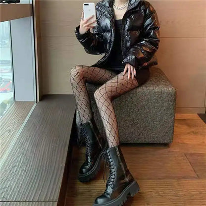 Women Sexy Patterned Fishnet Geometric patterns Pantyhose Slim Legs Long Mesh Tights Ladies Transparent Retro Fish Net Leggings.