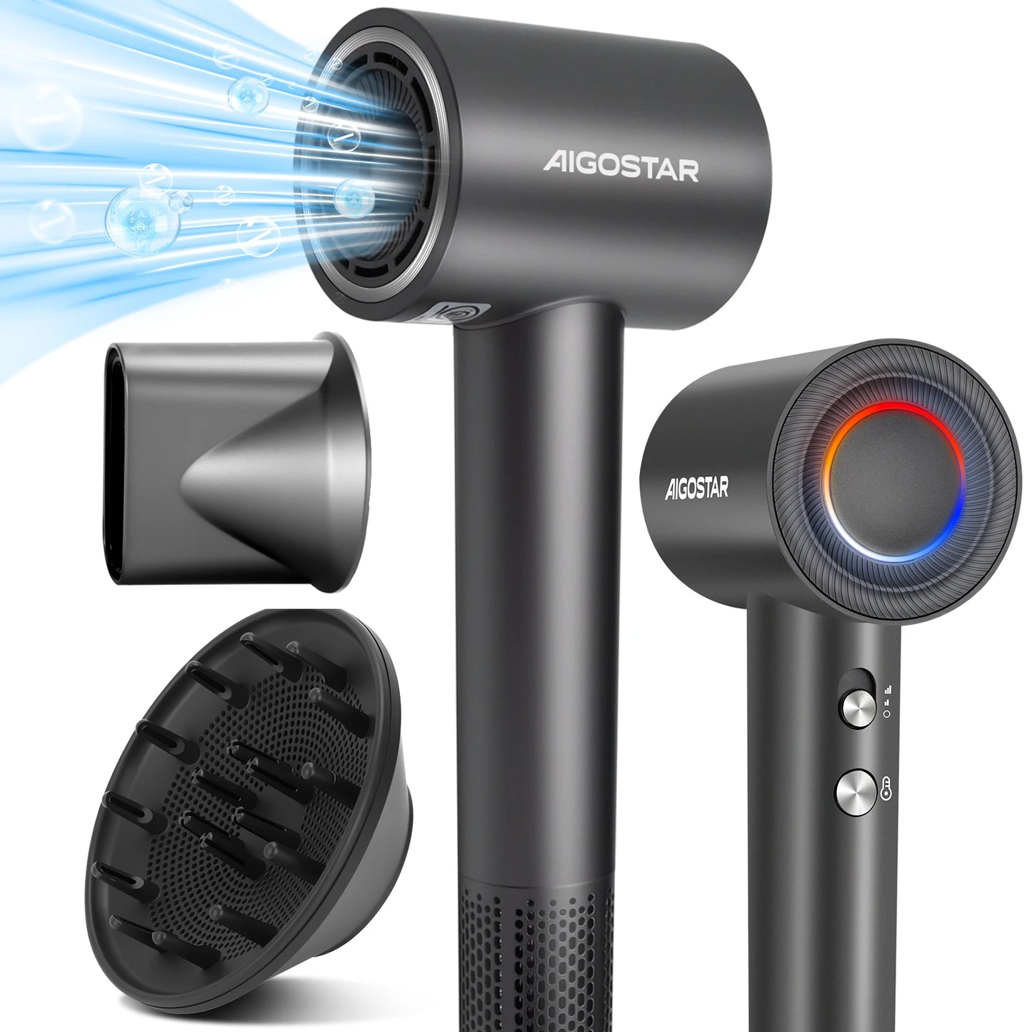 Aigostar Nora - Hair Dryer, 110,000 rpm High-Speed Hair Dryer with 200 Million Negative Ions, 55 dB Low-Noise Hair Dryer