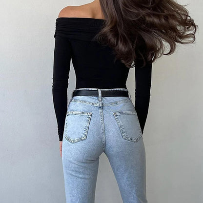 Casual Daily Wear Top Fashiontop Slim Fit Bodysuit Black Off-shoulder Top Brand New Condition Cross Design Daily Use Application.