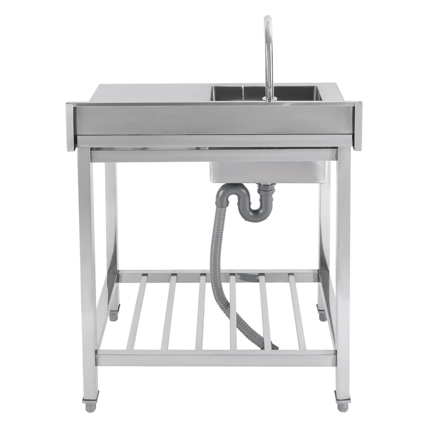 Einzelwaschbecken aus Edelstahl, kommerzielle Restaurant-Küchenspüle, freistehende Küchenspüle mit 360° °   Wasserhahn und 2 Einlassrohren