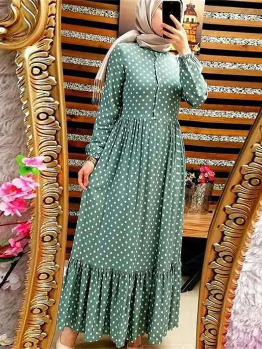 Ramadan Polka Dot Abaya Damen Dubai Islamic Prayer Clothes Women Muslim Dress Kebaya Kaftan Robe Musulmane Caftan Marocain Femme.