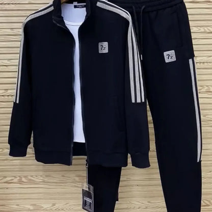 Men's Casual Sportswear Set Spring Autumn Long Sleeve Stand Collar Jacket Pants Comfortable Breathable Sports Outfit.