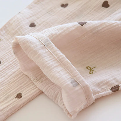 2025 neue Frühjahr/Sommer frauen Pyjama Set 100% Baumwolle Crepe Nette Liebe Langarm Lange Hosen Zwei Stück set Strickjacke Hause Kleidung.