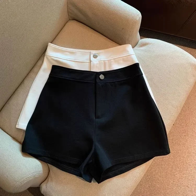 High-waisted Slimming A- line Tight Black Shorts For Women 2024 Spring Korean Style Elastic Hot Pants High Elasticity.