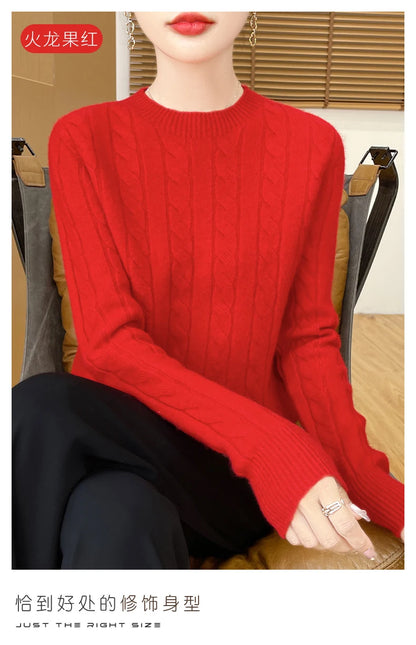 Frauen 100% Merino Wolle Verdickung Pullover Oansatz Gestrickte Twisted Pullover Herbst Winter Kaschmir Langarm Kleidung Basis Tops