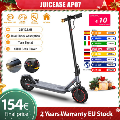 JUICEASE AP07 Electric Scooter 35KM Range 8.5Inch Escooter 350W/600W Power 31KM/H APP Scooter Electric Dual Damping Turn Signal.