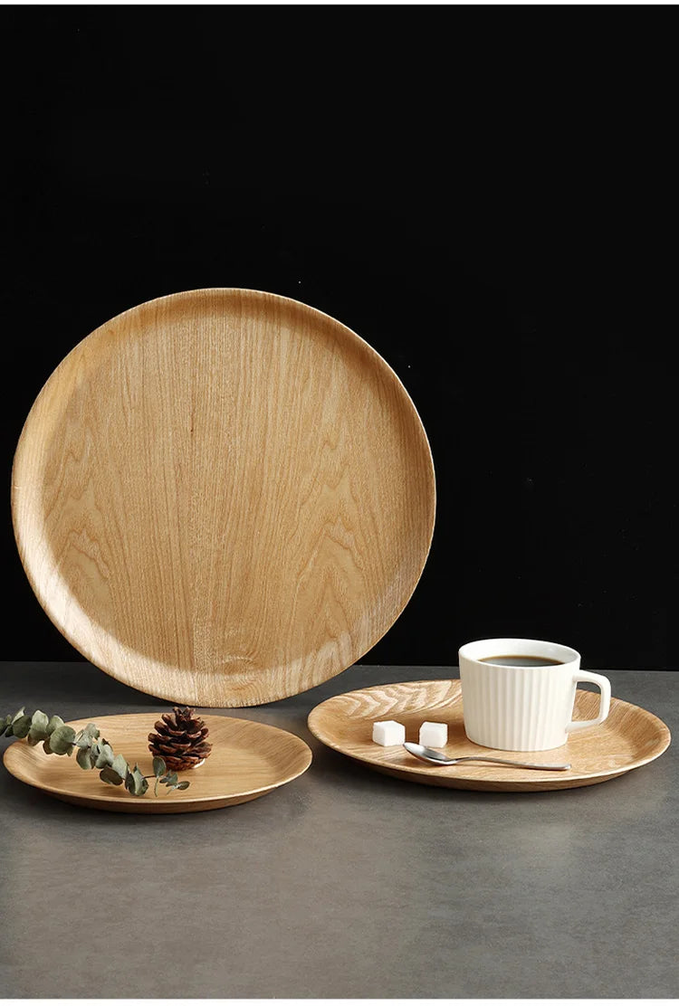 Wooden Dinner Plate Round Dessert Plate Wood Plate Coffee Cake Tray Bakery Bread Display Tray Kitchen Tableware Accessories.