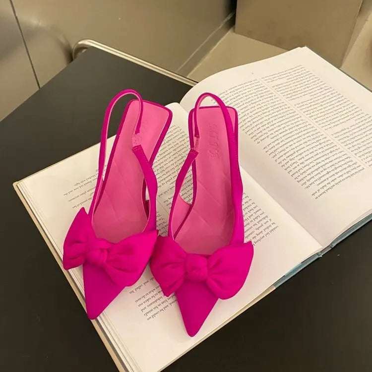 Women Shoes 2024 Spring New Butterfly Knot Women Slingbacks Heels Shoes Sexy Dress Thin Heel Pointed Toe Ladies High Heels Women.