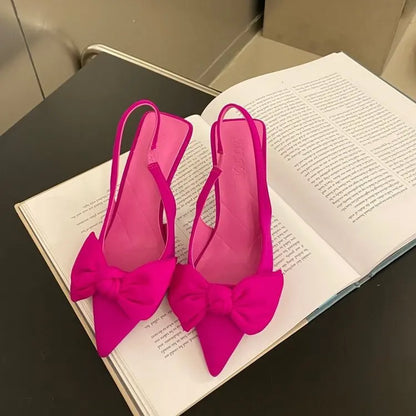 Women Shoes 2024 Spring New Butterfly Knot Women Slingbacks Heels Shoes Sexy Dress Thin Heel Pointed Toe Ladies High Heels Women.