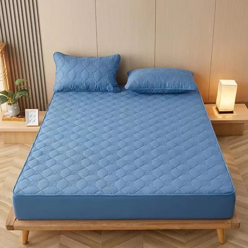 Flower Pattern Adjustable Fitted Sheet Quilted Cotton Fabric Mattress Protector With Elastic Band 90/120/150/180 Solid Color Bed.