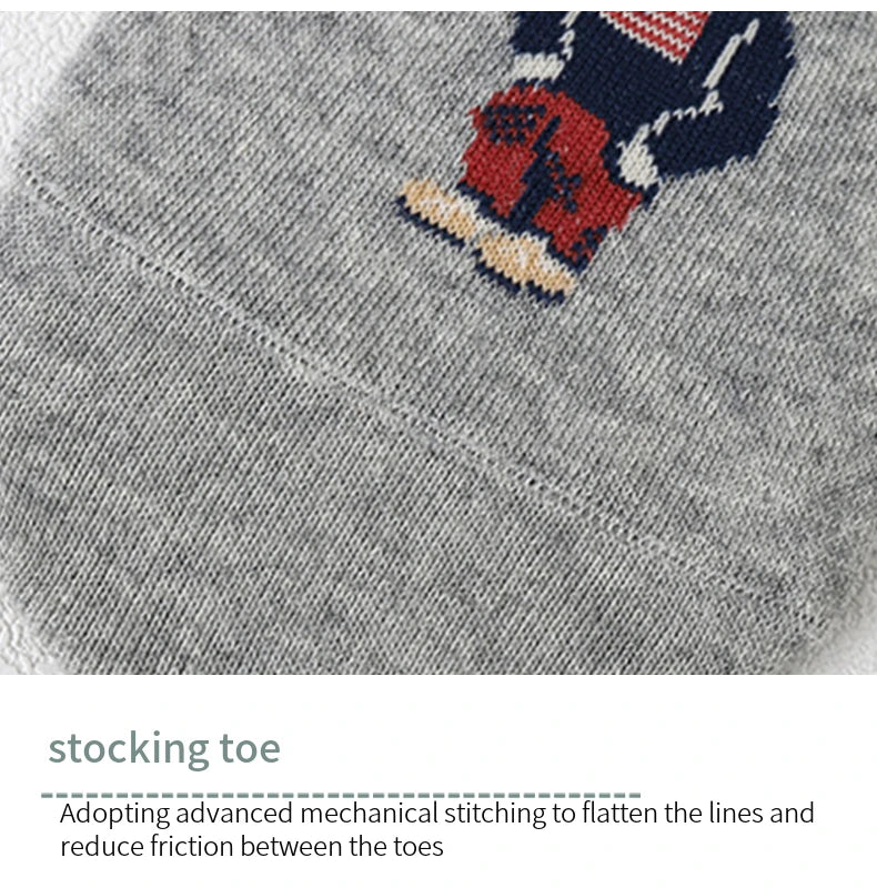 5 Pairs of Super Cute Bear Embroidered Cartoon Bear Boat Socks, Soft and Comfortable, Sweat Wicking and Versatile Short Socks.