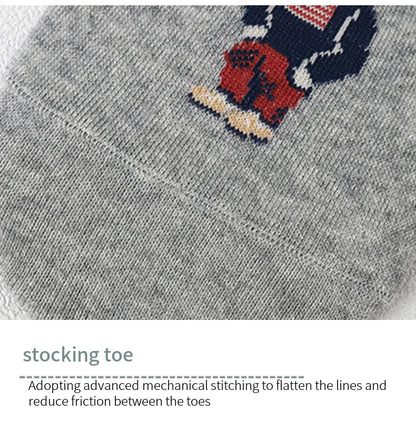 5 Pairs of Super Cute Bear Embroidered Cartoon Bear Boat Socks, Soft and Comfortable, Sweat Wicking and Versatile Short Socks.