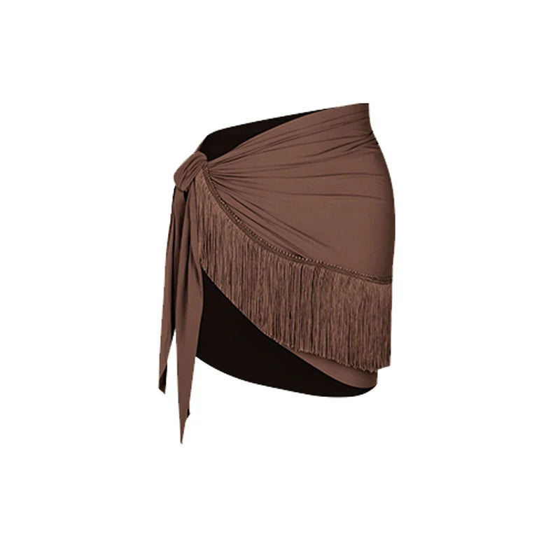 ZYM Off Shoulder Latin Dance Dress Women Long Sleeves Fringe Dress Adult Rumba Dance Practice Wear Performance Clothing DNV22221