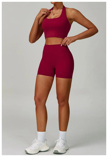 Yoga Shorts Set Women Sports Bra Long Sleeve Zipper Jacket Tight Fitting Pants Fitness Suit Outdoor Running 2PCS Workout Clothes.