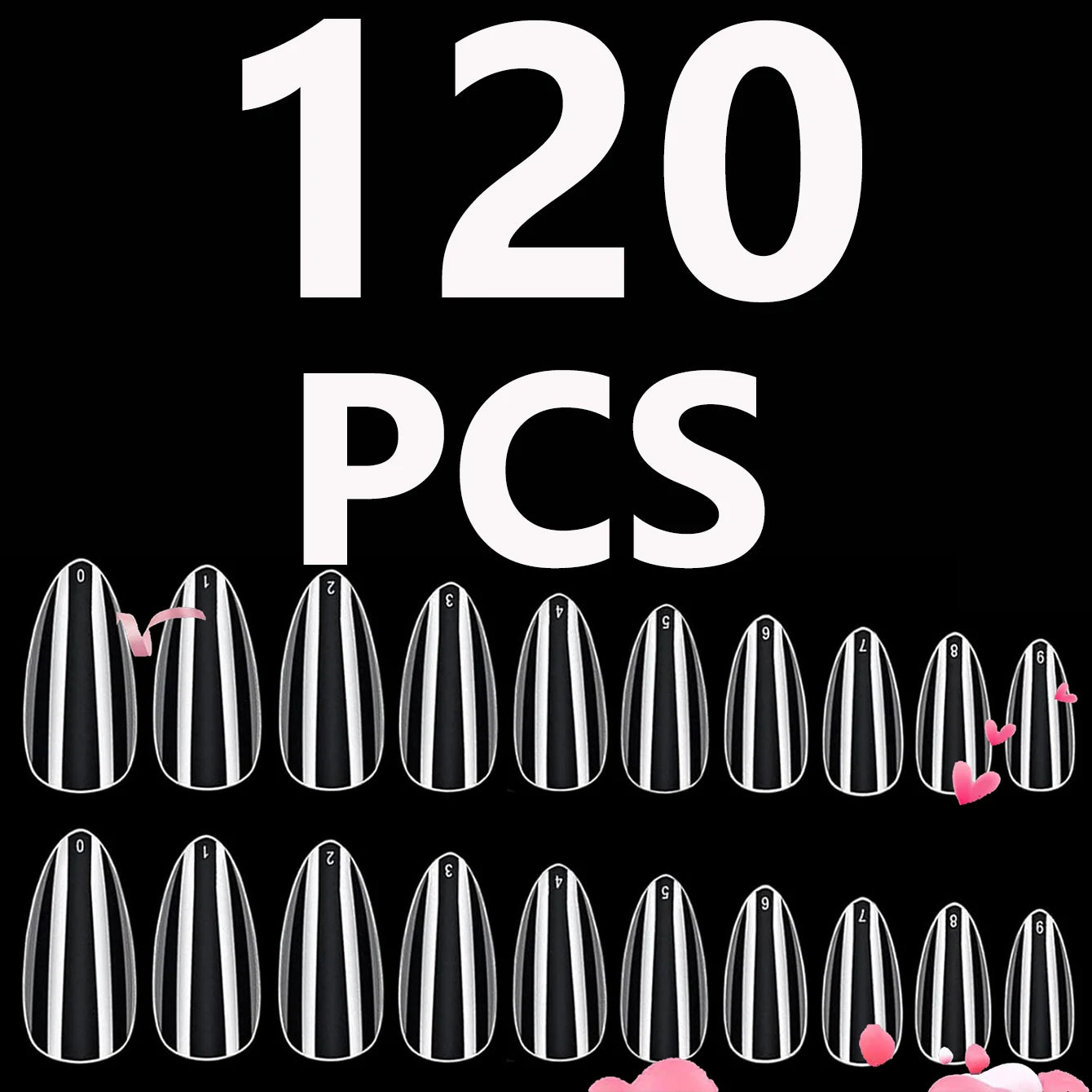 120PCS- Semi-frosted short almond clear fake nails, whitening nail art set with removable fake nails for festivals, parties, dat.