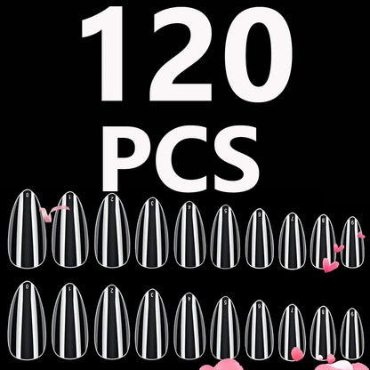 120PCS- Semi-frosted short almond clear fake nails, whitening nail art set with removable fake nails for festivals, parties, dat.
