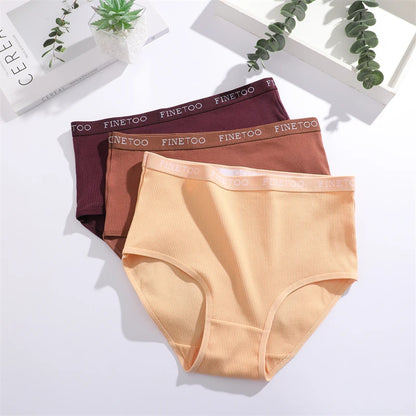 4Pcs/Set Women's Ribbed Striped Cotton Briefs Plus Size Panties Lady High Waist Breathable Underwear Solid Lingerie Shorts S-XXL