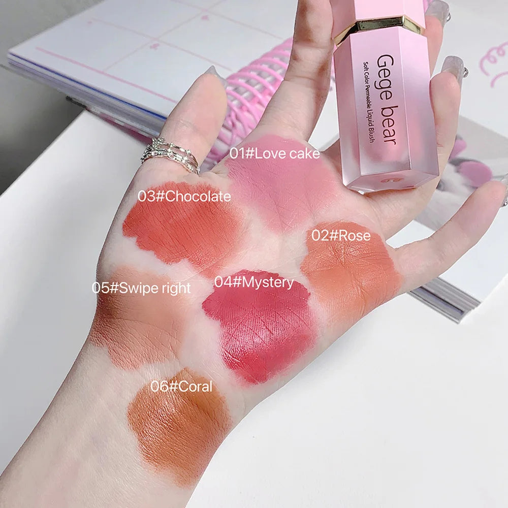 Gege Bear Liquid Blush Cream 6 Colors Smooth Velvet Matte Pink Blusher Natural Easy To Smudge.
