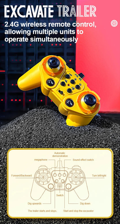 2 In 1 Rc Truck Combination Set Trailer Flat Trucks with 11Ch Excavator Engineer Vehicle 2.4G Remote Control Car Christmas Gifts.