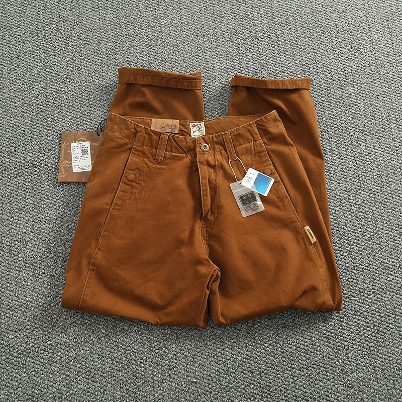 Spring And Autumn New American Retro 100% Cotton Multi-pocketed Washed Old Straight Casual Pants Loose Fashion Cargo Trousers.