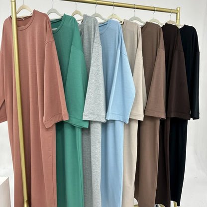 Casual Muslim Abaya Sweatshirt Long Dress for Women Daily Wear Plain Loose Abayas Islam Clothing Ramadan Eid Dubai Turkey Arabic