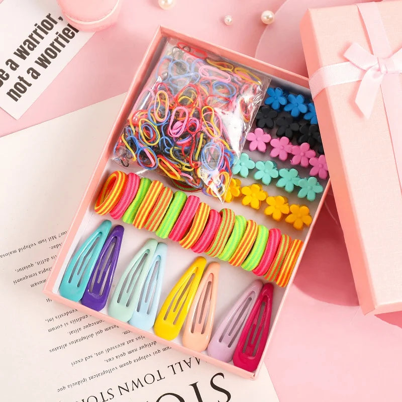 270/565/870Pcs Hair Accessories Set Girls Colorful Rubber Band Cute Flower Hairpins Children Headband Barrettes Kids Accessories.
