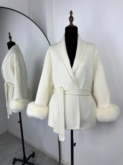 TARUXY Fuchspelz-Wollmäntel für Damen, kurzer Mantel, Bürodame, abnehmbarer, eleganter doppelseitiger Wollmantel, 2025, neue Strickjacke
