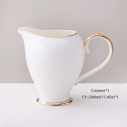 China Coffee Set White Gold Porcelain Tea Advanced Pot Cup Ceramic Mug Sugar Bowl Creamer Teapot Milk Jug Teaset.