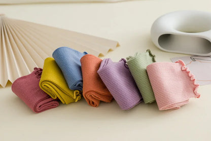 5 Pairs of Women's Solid Color Cotton Socks Japanese Style Ruffle Stacked Socks Cute Laciness Women's Long Socks.