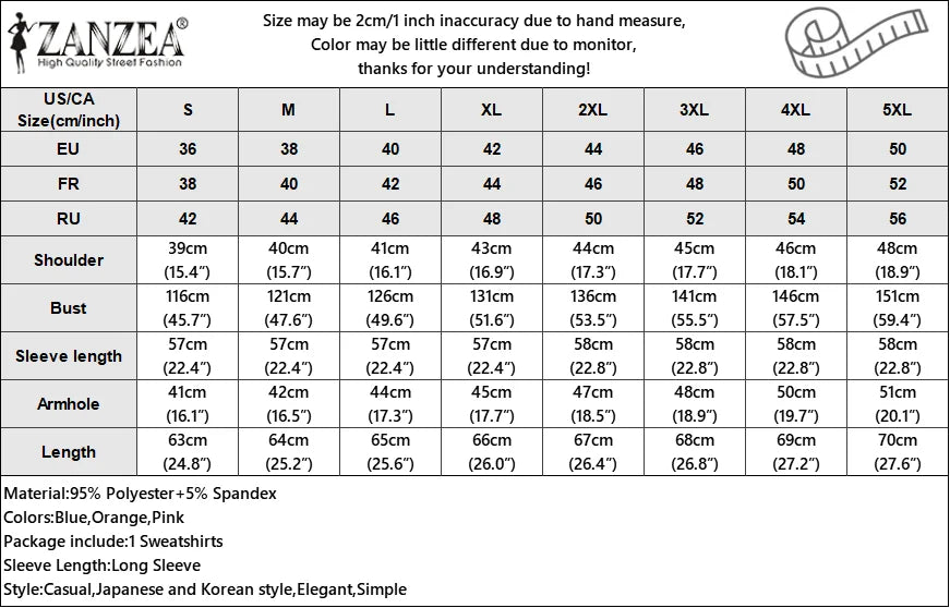 ZANZEA Plus Size Sweatshirts Women Long Sleeve Autumn Fashion Hoodies Gradient Color Round Neck Causal Loose Pullovers 2025 5XL.