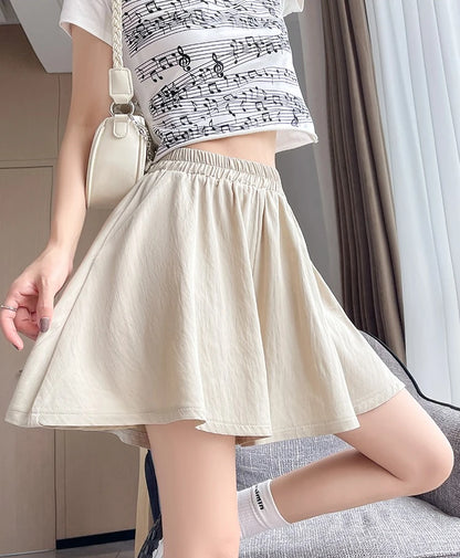 Women Quick Dry Sporty Short Pants Summer Thin Pleated Shorts Skirts High Waist A- Line Five Quarter Pants Cool Wide Leg Pants